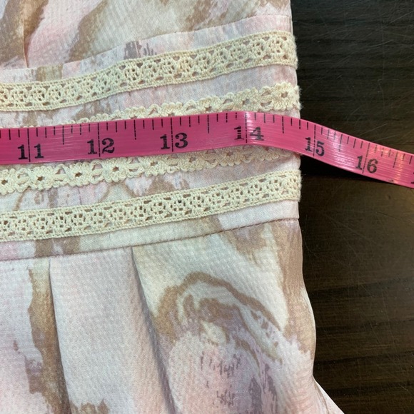 Sundance‎ Pink Silk Floral Midi Dress Size 6 Lace Empire Waist Romantic Party - Picture 9 of 13